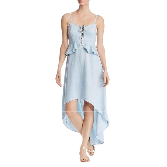 Guess Sleeveless Lace Up Maxi Dress Super Bleached Wash NEW - Picture 2 of 8